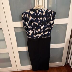 Tahari Blue, Black & White Abstract Print Dress